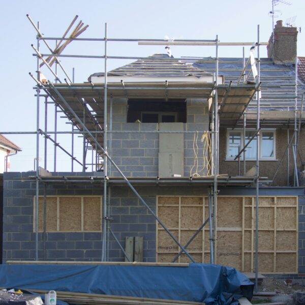 House extension with scaffolding